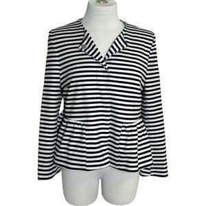 Topshop Navy Blue/White Striped Peplum Snap Button Blazer Jacket